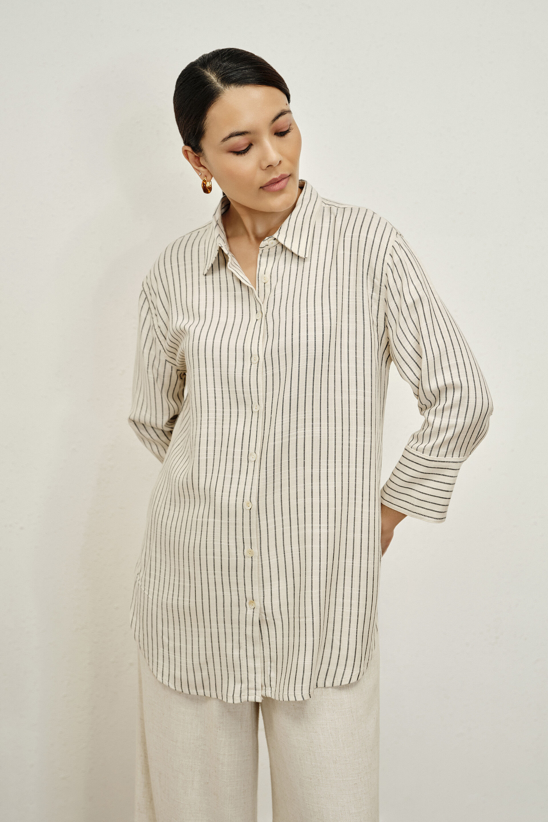 Elyse Beige Striped Shirt, Beige, image 2